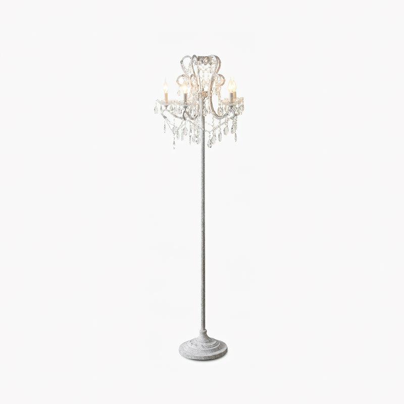 Crystal Accent Floor Lamp with Iron Frame | Vintage White & Gold Standing Light for Bedroom Living Room | Dimmable E14 Compact 21-Inch Heigh