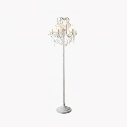 Crystal Accent Floor Lamp with Iron Frame | Vintage White & Gold Standing Light for Bedroom Living Room | Dimmable E14 Compact 21-Inch Heigh