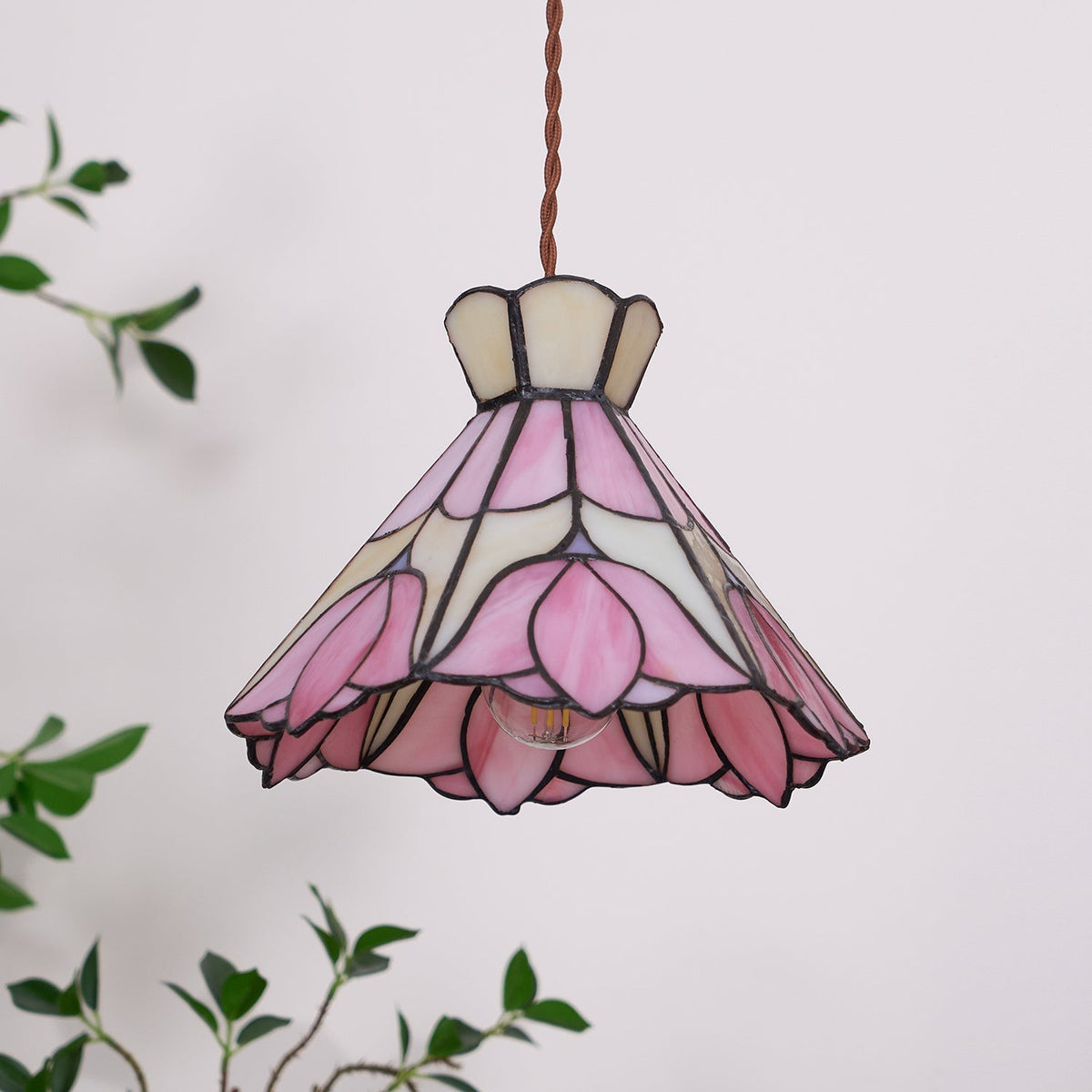 Art Glass Hanging Ceiling Fixture Floral Rose Blush Ivory 7.8 Inch Adjustable Drop Lighting for Kitchen Island Dining Table Breakfast Nook S