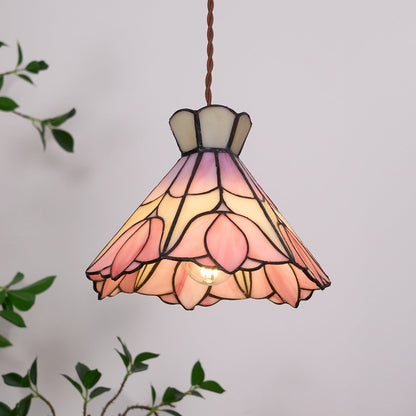 Art Glass Hanging Ceiling Fixture Floral Rose Blush Ivory 7.8 Inch Adjustable Drop Lighting for Kitchen Island Dining Table Breakfast Nook S
