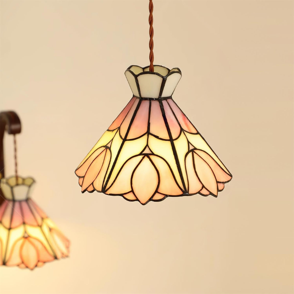 Art Glass Hanging Ceiling Fixture Floral Rose Blush Ivory 7.8 Inch Adjustable Drop Lighting for Kitchen Island Dining Table Breakfast Nook S