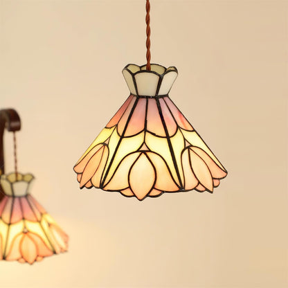Art Glass Hanging Ceiling Fixture Floral Rose Blush Ivory 7.8 Inch Adjustable Drop Lighting for Kitchen Island Dining Table Breakfast Nook S