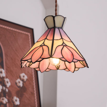 Art Glass Hanging Ceiling Fixture Floral Rose Blush Ivory 7.8 Inch Adjustable Drop Lighting for Kitchen Island Dining Table Breakfast Nook S