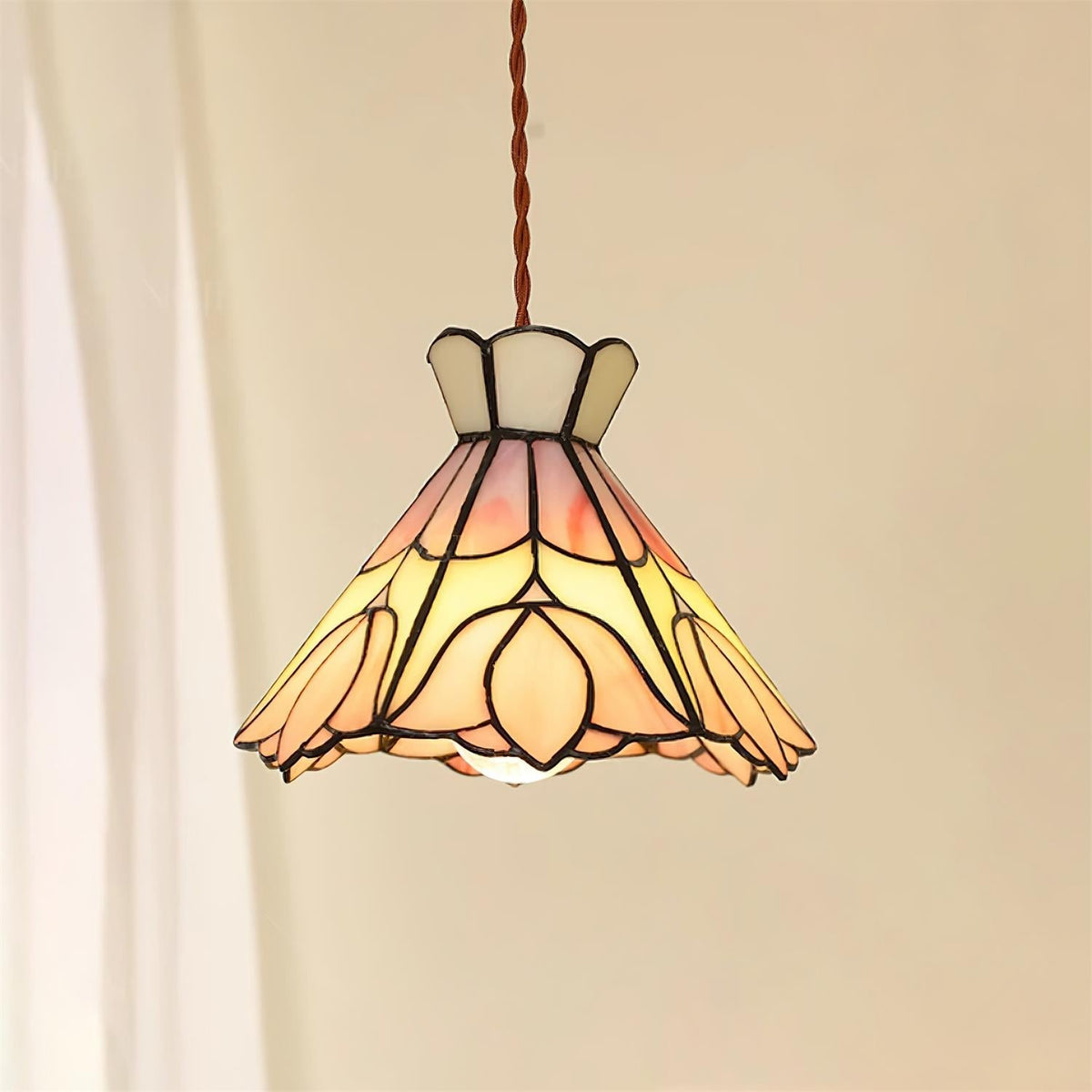 Art Glass Hanging Ceiling Fixture Floral Rose Blush Ivory 7.8 Inch Adjustable Drop Lighting for Kitchen Island Dining Table Breakfast Nook S