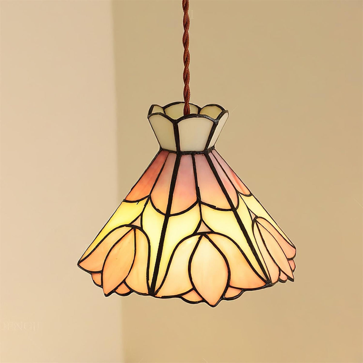 Art Glass Hanging Ceiling Fixture Floral Rose Blush Ivory 7.8 Inch Adjustable Drop Lighting for Kitchen Island Dining Table Breakfast Nook S