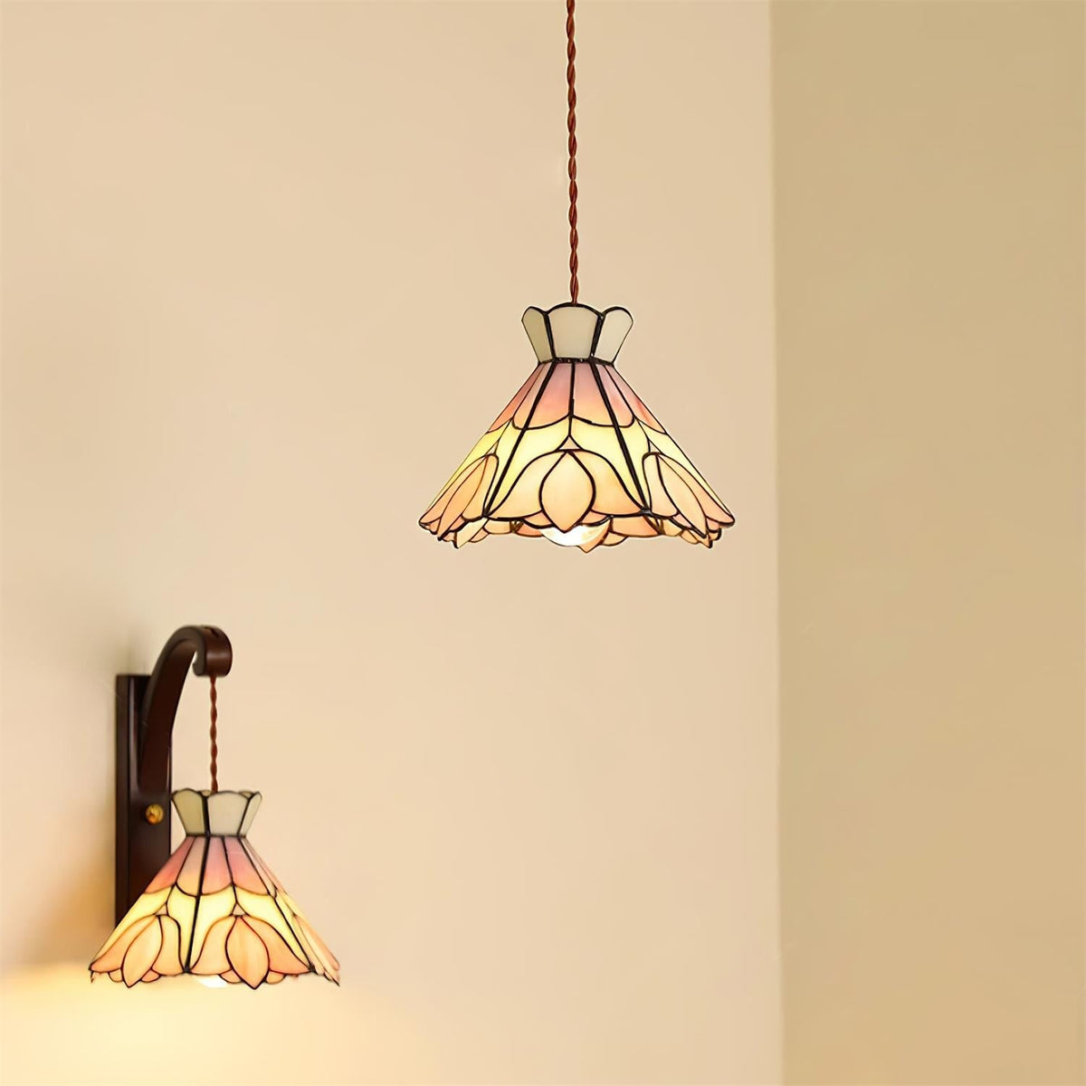Art Glass Hanging Ceiling Fixture Floral Rose Blush Ivory 7.8 Inch Adjustable Drop Lighting for Kitchen Island Dining Table Breakfast Nook S