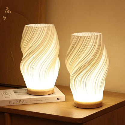 Sculptural Glass Accent Lamp with Dimmable LED | Wavy Organic Design for Bedside & Living Room Tables | E14 Bulb Compatible