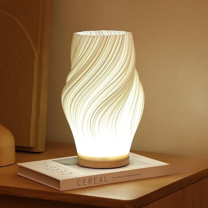 Sculptural Glass Accent Lamp with Dimmable LED | Wavy Organic Design for Bedside & Living Room Tables | E14 Bulb Compatible