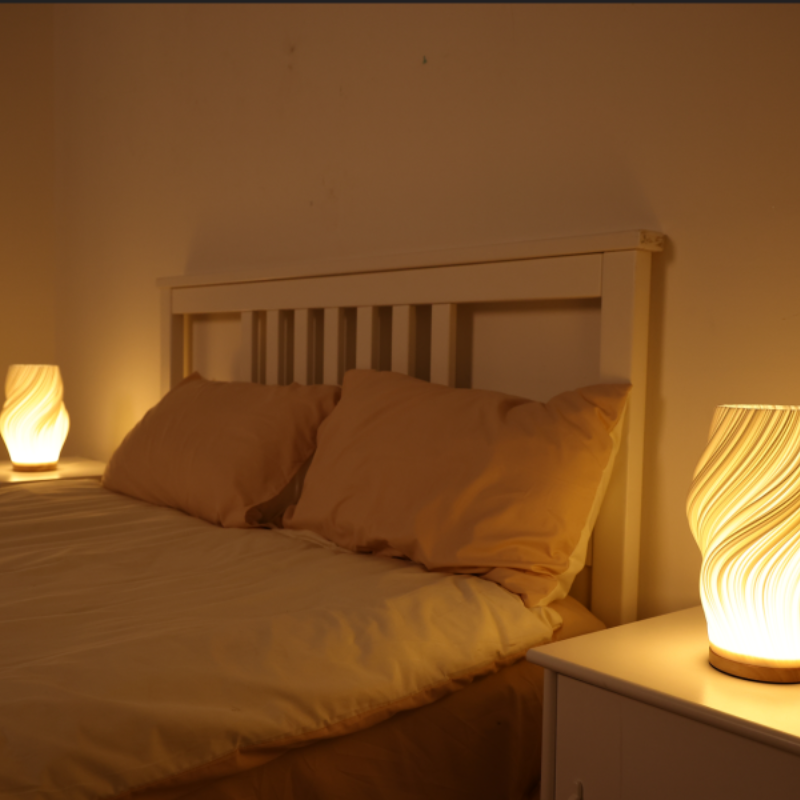 Sculptural Glass Accent Lamp with Dimmable LED | Wavy Organic Design for Bedside & Living Room Tables | E14 Bulb Compatible