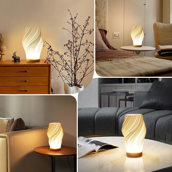 Sculptural Glass Accent Lamp with Dimmable LED | Wavy Organic Design for Bedside & Living Room Tables | E14 Bulb Compatible