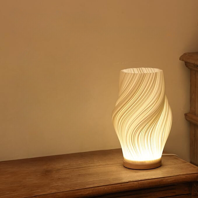 Sculptural Glass Accent Lamp with Dimmable LED | Wavy Organic Design for Bedside & Living Room Tables | E14 Bulb Compatible