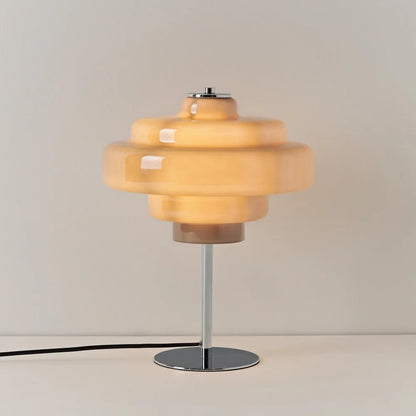 Compact Accent Lamp with Layered Glass Shade 8 in Sculptural Nightstand Light for Bedroom Office Desk Modern Decorative Glow Small Space