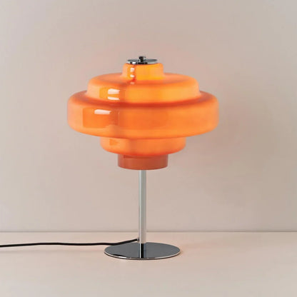 Compact Accent Lamp with Layered Glass Shade 8 in Sculptural Nightstand Light for Bedroom Office Desk Modern Decorative Glow Small Space