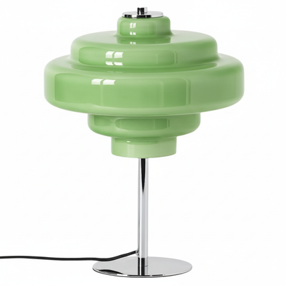 Compact Accent Lamp with Layered Glass Shade 8 in Sculptural Nightstand Light for Bedroom Office Desk Modern Decorative Glow Small Space