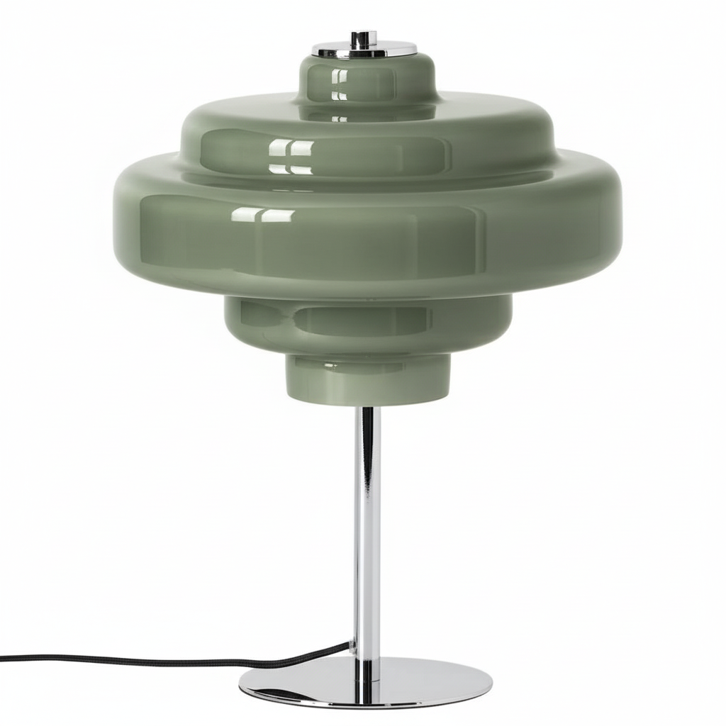 Compact Accent Lamp with Layered Glass Shade 8 in Sculptural Nightstand Light for Bedroom Office Desk Modern Decorative Glow Small Space