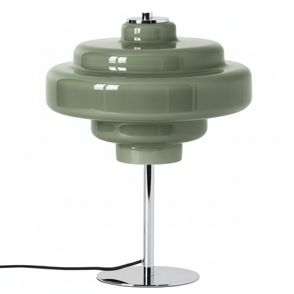 Compact Accent Lamp with Layered Glass Shade 8 in Sculptural Nightstand Light for Bedroom Office Desk Modern Decorative Glow Small Space