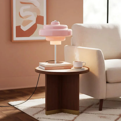 Compact Accent Lamp with Layered Glass Shade 8 in Sculptural Nightstand Light for Bedroom Office Desk Modern Decorative Glow Small Space