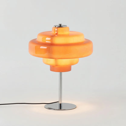 Compact Accent Lamp with Layered Glass Shade 8 in Sculptural Nightstand Light for Bedroom Office Desk Modern Decorative Glow Small Space