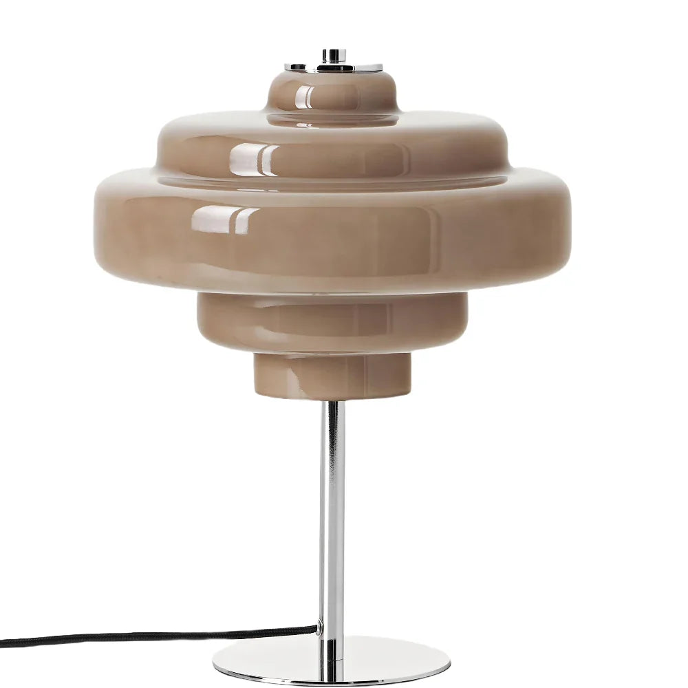 Compact Accent Lamp with Layered Glass Shade 8 in Sculptural Nightstand Light for Bedroom Office Desk Modern Decorative Glow Small Space