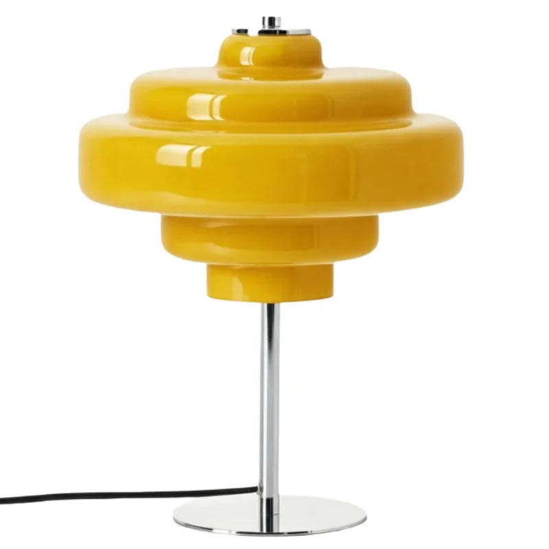 Compact Accent Lamp with Layered Glass Shade 8 in Sculptural Nightstand Light for Bedroom Office Desk Modern Decorative Glow Small Space
