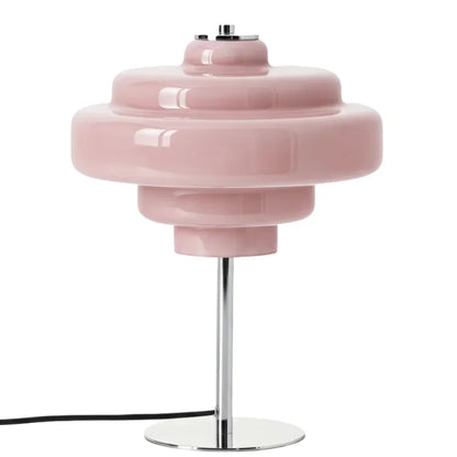 Compact Accent Lamp with Layered Glass Shade 8 in Sculptural Nightstand Light for Bedroom Office Desk Modern Decorative Glow Small Space