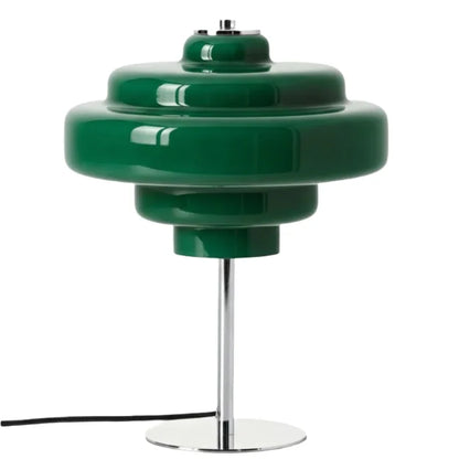 Compact Accent Lamp with Layered Glass Shade 8 in Sculptural Nightstand Light for Bedroom Office Desk Modern Decorative Glow Small Space