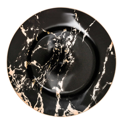 Porcelain Appetizer Plates with Faux Marble Pattern & Metallic Accent – 8 in & 10 in Serving Dishes for Salad, Dessert & Entrees