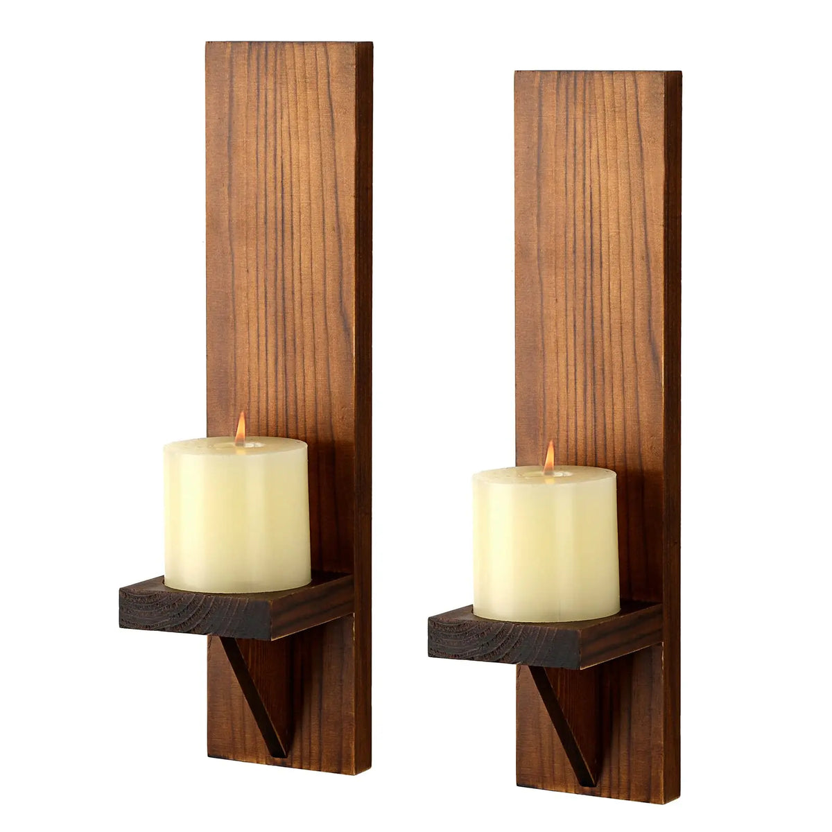 Handcrafted Wooden Sconce Pair for Ambient Candlelight Display – 15-Inch Vertical Mount for Living Rooms, Bedrooms, Patios & Entryways