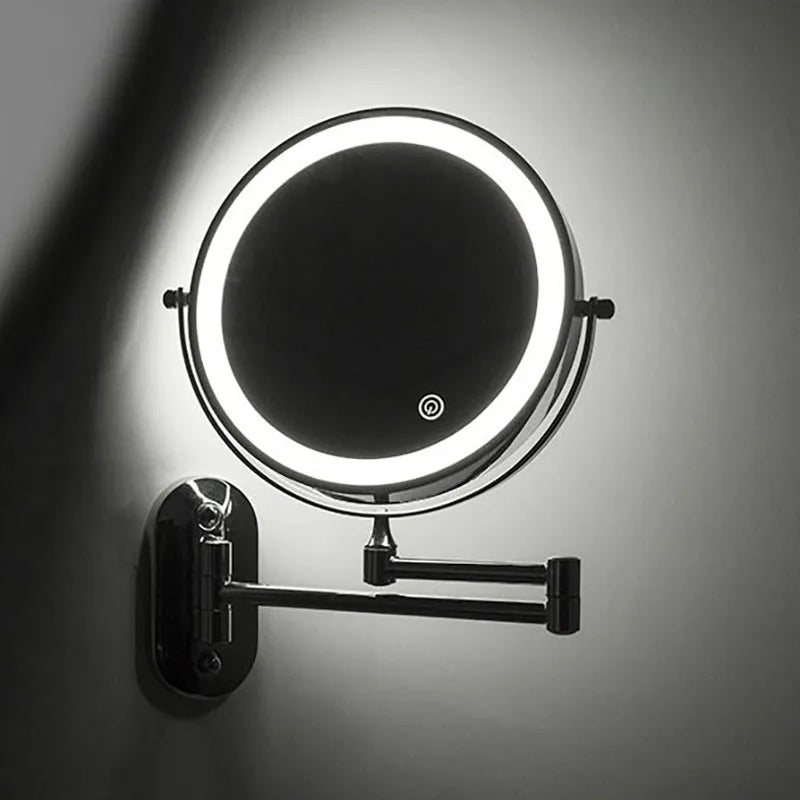 LED Lighted Bathroom Mirror 8 Inch with Magnification Touch Control USB Rechargeable Wall Mount Vanity Mirror for Makeup Application Skincar