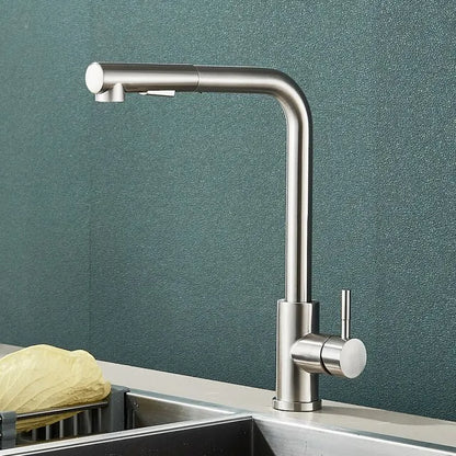 Pull-Down Kitchen Faucet with Dual Spray Modes – Single Handle Stainless Steel Sink Mixer for Hot & Cold Water, Modern Deck Mount Tap for