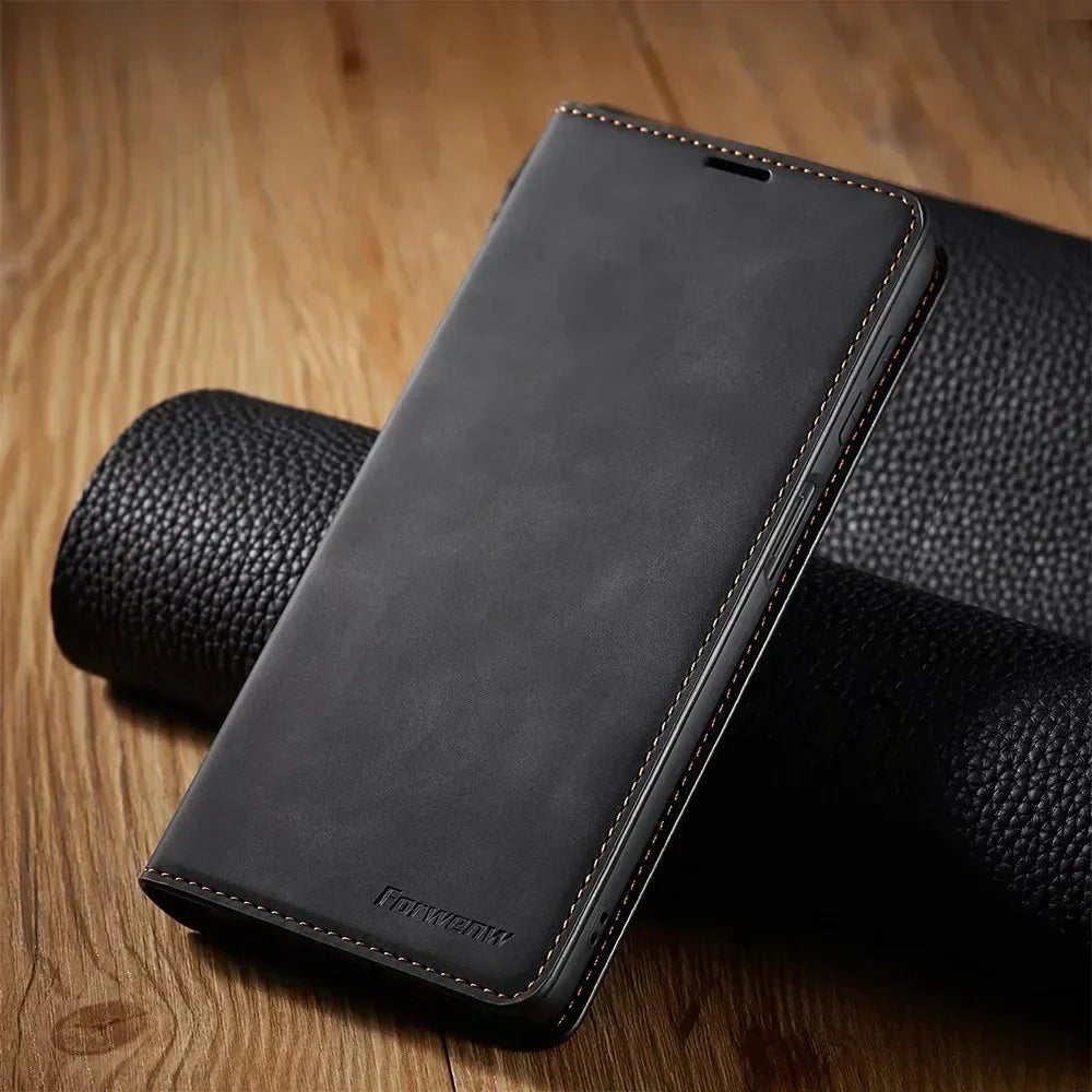 Magnetic Leather Wallet Case for Samsung Galaxy with Card Slots & Flip Cover | Premium Folio Protection for Galaxy S24 Ultra S23 S22 S21 S20