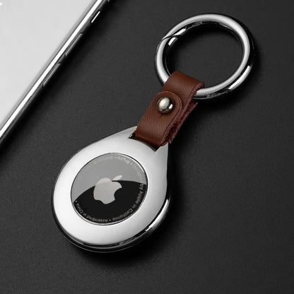 Genuine Leather AirTag Holder with Metal Keychain Ring for Apple AirTag Tracker Case Protective Cover Accessory for Keys Bags Luggage
