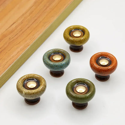 Round Ceramic Furniture Pull 1.3 Inches for Kitchen Drawers Cabinets Cupboard Dresser Bathroom Vanity Wardrobe Refresh Hardware Upgrade Repl