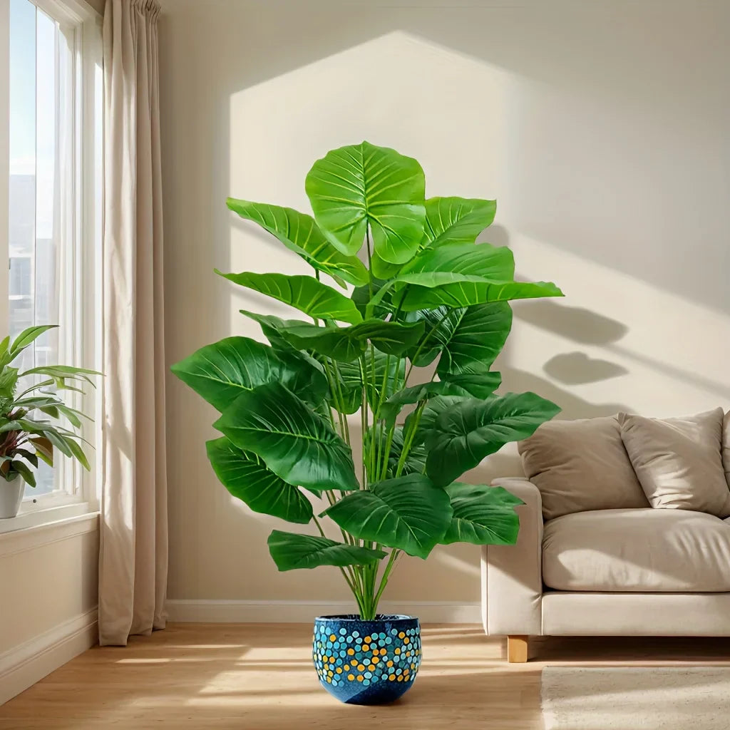 Faux Tropical Floor Plant 39 Inch Tall with 18 Wide Leaves for Living Room Entryway Patio Corner No Water Needed