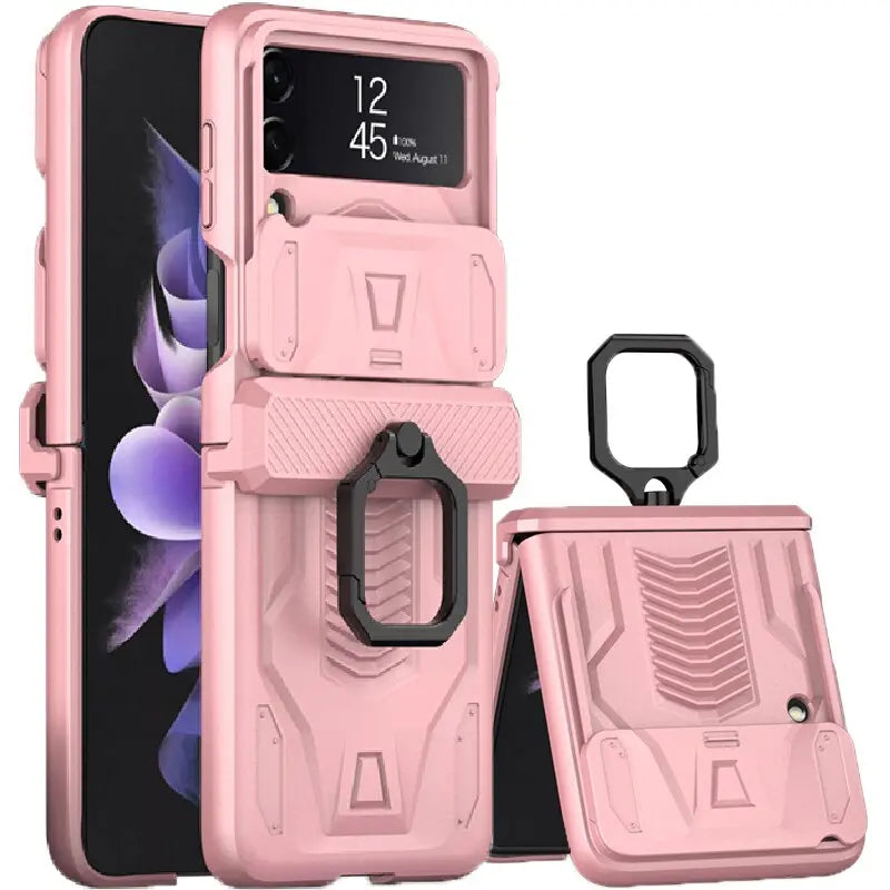 Foldable Phone Protective Cover with Magnetic Kickstand Ring for Samsung Galaxy Z Flip 4 & Z Flip 3 – Dual-Layer Shockproof Design
