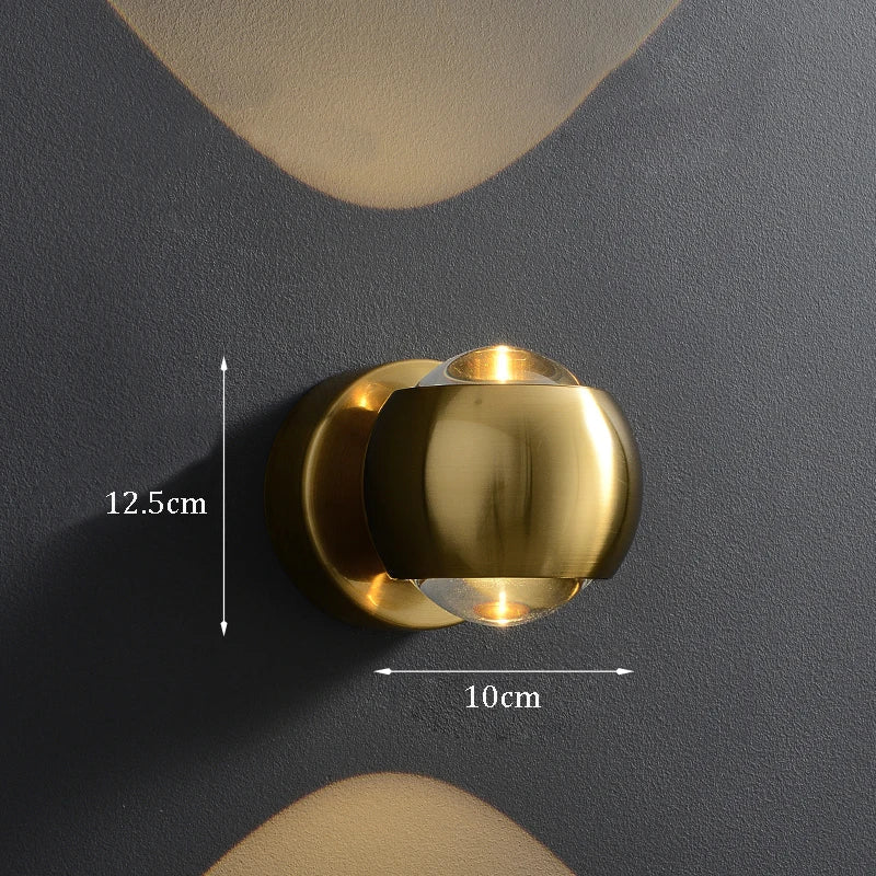 Contemporary Copper LED Wall Sconce Up Down Light for Entryway Hallway Bedroom Bathroom Gold Black Chrome