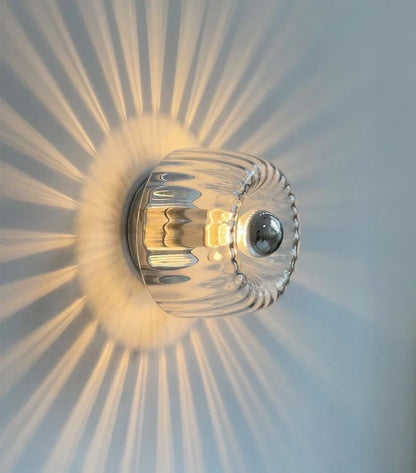 E14 Glass Sconce for Bedrooms, Hallways & Living Rooms – 6.3 in Minimalist Indoor Accent Fixture with Metal Frame & Rotary Switch for Modern