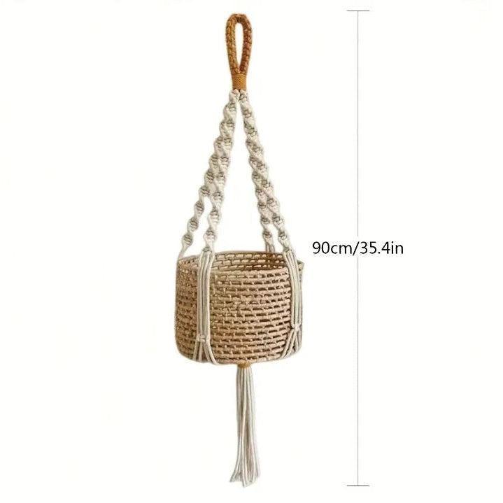 Boho Macrame Plant Hanger | Adjustable Cotton Design with Decorative Tassel | Stylish Holder for Indoor Plants
