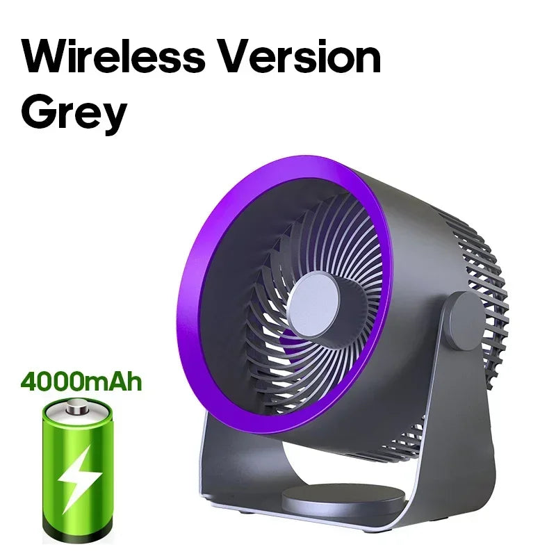 USB-C Rechargeable Desktop Fan with 180° Tilt Head for Bedroom Office Bathroom Quiet Cordless Portable Air Circulator Wall Mount