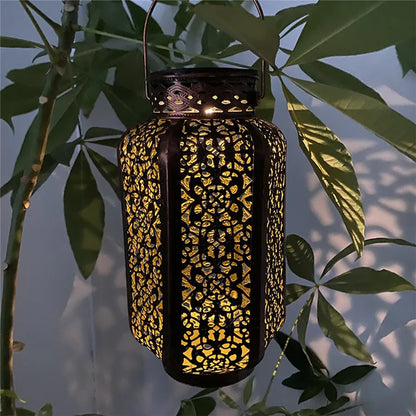 Solar Powered Garden Lantern Set Black Metal Decorative Light for Patio Pathway Balcony Hanging or Tabletop Warm Glow Wireless LED Dusk to D