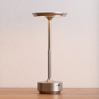 USB Rechargeable LED Desk Lamp with Touch Dimmer Control in Matte Aluminum Finish for Bedside, Dining Room, Office & Patio Use