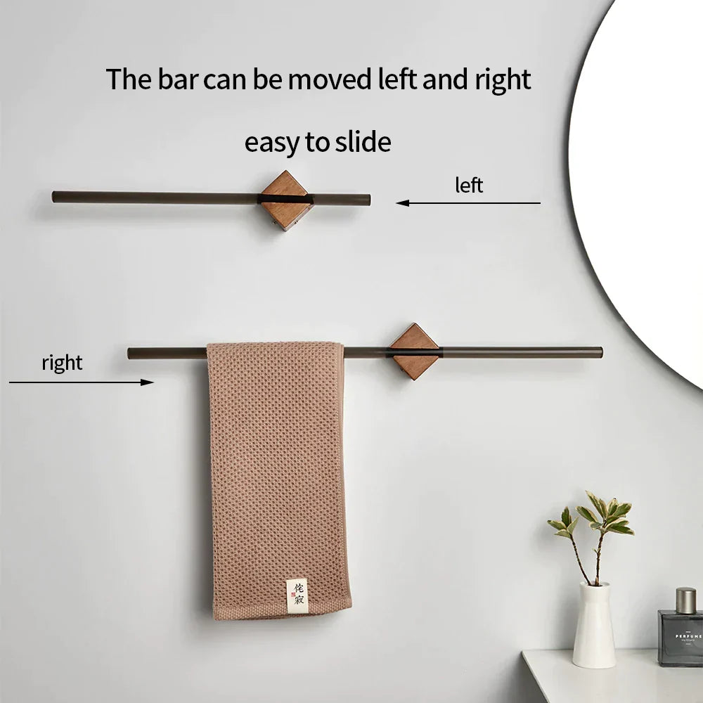 Wall-Mount Towel Bar for Bathroom – Stainless Steel & Wood Accent – 15.7, 19.7, or 22.8 Inch Lengths – Easy Install – Modern Minimalist