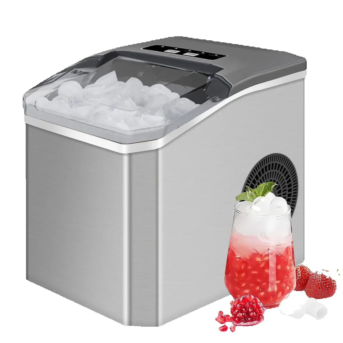 Countertop Ice Machine 33 lb Daily Output Stainless Steel Fast Cube Maker Self-Cleaning for Home Bar Kitchen Office Small Appliance Portable