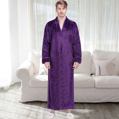 Zippered Fleece Bathrobe for Women & Men Hooded & Non-Hooded Thermal Lounge Robe with Pockets Soft Lightweight Warmth
