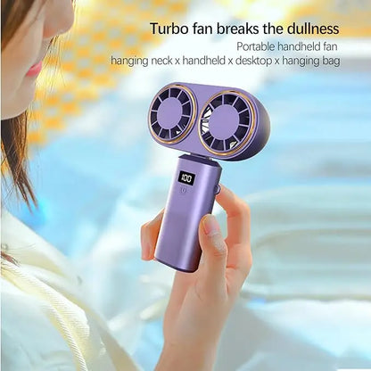 Handheld Fan Double-Cooler with 5 Adjustable Speeds | Mini Portable Fan for On-the-Go Freshness