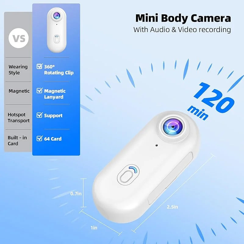 Compact 4K Action Camera with WiFi, Waterproof Housing, Magnetic Clip & 360° Rotating Mount for POV Recording