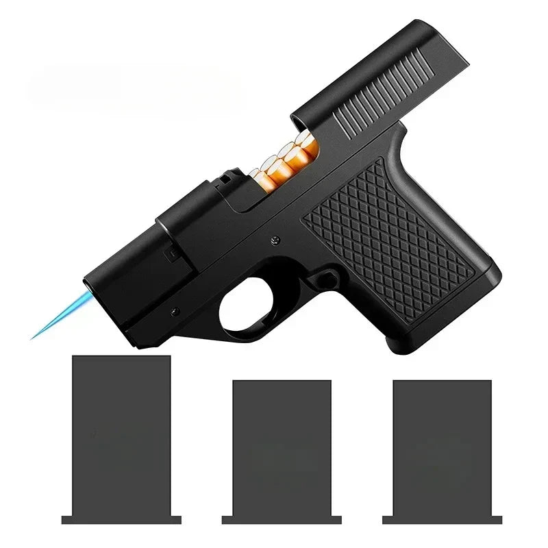 Pistol Windproof Butane Lighter with Hidden Compartment for Keys, Cash & Valuables | Refillable Torch Flame | Collectible Novelty Design