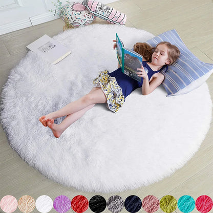 Plush Kids Floor Mat with Memory Foam 39 in Round Anti-Slip Shaggy Rug for Nursery Bedroom Play Space Reading Corner Soft Cushioned Circle C