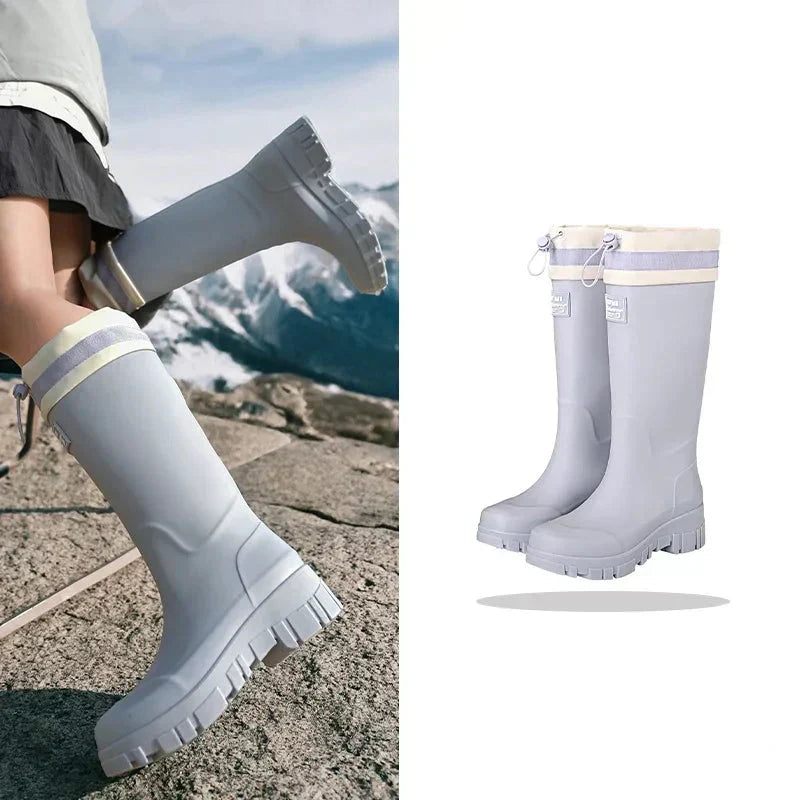 Women's Waterproof Rain Boots with Non-Slip Sole – Vintage-Inspired Rubber Boots for Fall & Winter, Mid-Calf & Tall Styles