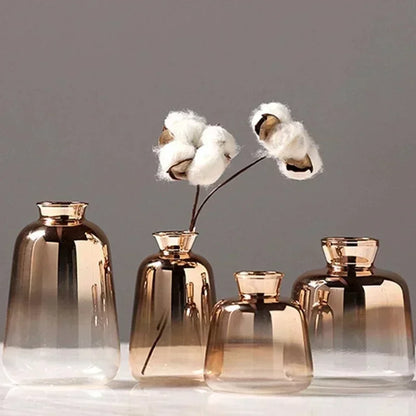 Rose Gold Glass Flower Vase with Color Fade Effect for Home Decor, Dining Table, Living Room & Office